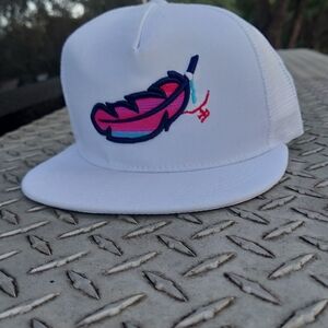 White Cap with Feather Embroidery